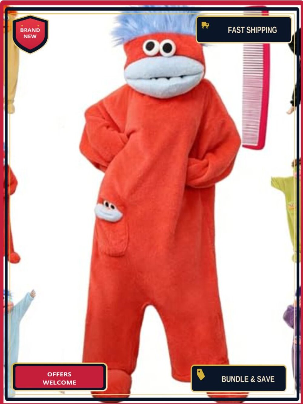 Big Mouth Monster Onesie Coral Fleece Loose Fit One-Piece Pajama